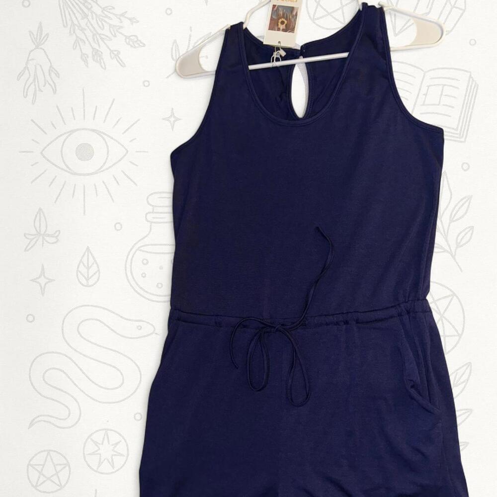 Sleeveless Navy Drawstring Waist Jumpsuit